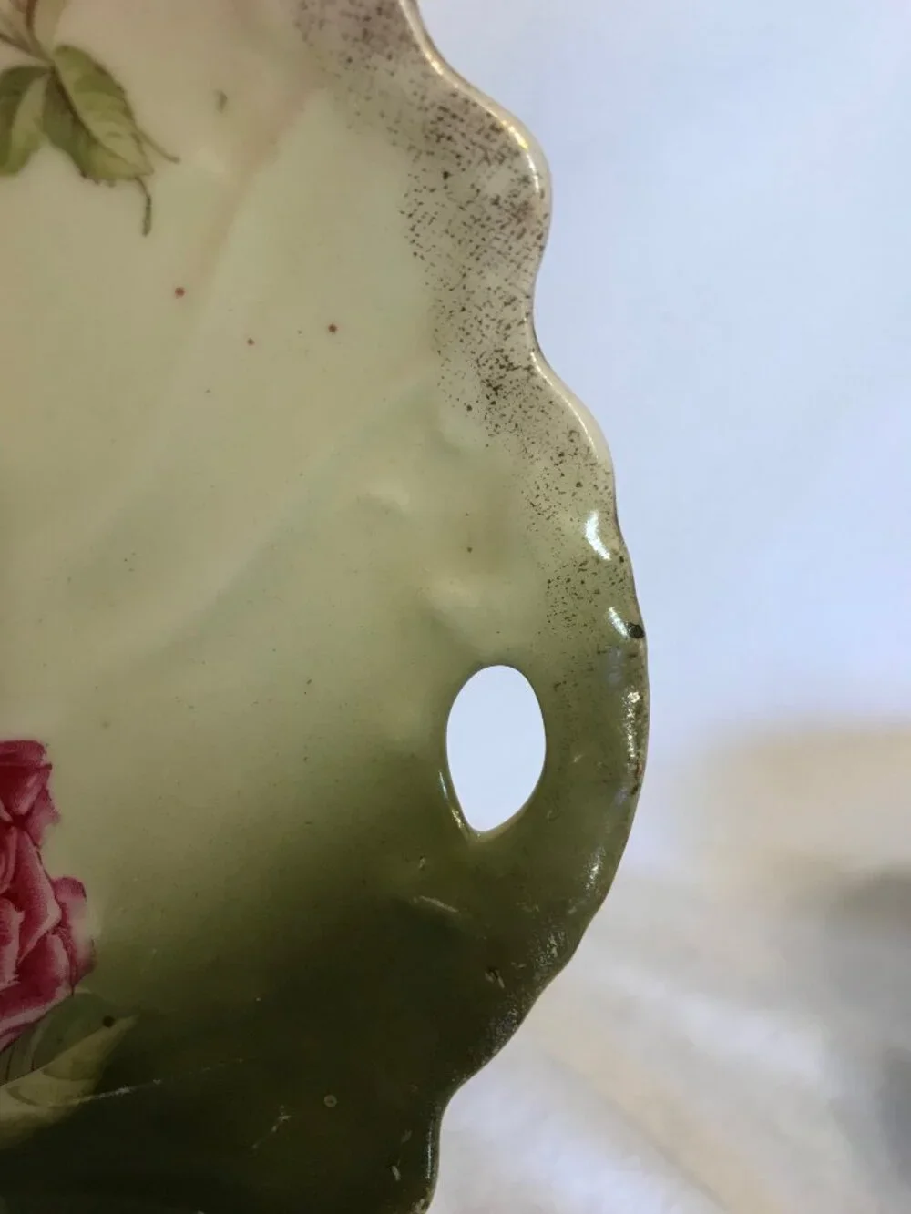 Antique Cake Serving Platter - Rose Pattern - Unmarked